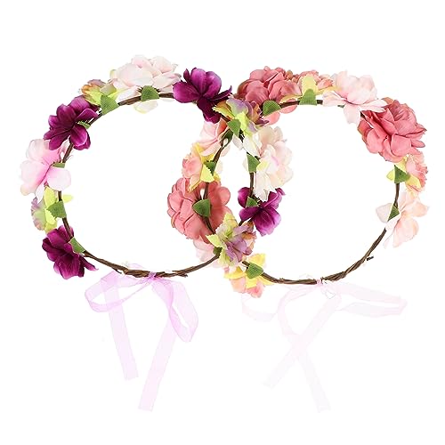 DOITOOL 2St künstlicher Blumenkranz Haarschmuck für die Hochzeit Sonnenblumengirlande Blumenhaarband hair accessories for girls Stirnband Haargummi Blumenkopfschmuck für die Braut Krone von DOITOOL