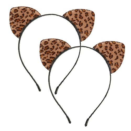 DOITOOL 2St Leopard-Katze-Ohr-Stirnband Kleider für Mädchen Outfits für Mädchen Stirnband mit Kuhohren kuscheltier Haarband Party-Kopfbedeckung schönes Stirnband Kleidung Haarschmuck Stoff von DOITOOL