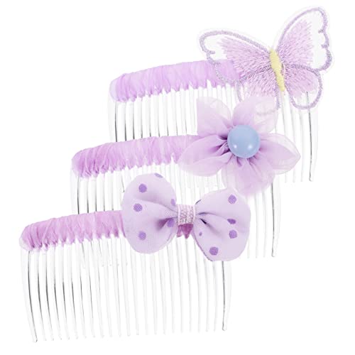 DOITOOL 3St Tüll Schmetterling Haarspange Frauenhaarkämme Haarseitenkämme für Party Haarverzierung Haarzopf-Zubehör Haarkamm für Mädchen gebrochenes Haar Haarschmuck Haarnadel Kind Violett von DOITOOL