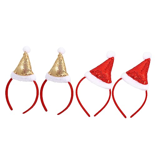 DOITOOL 4 Stück Weihnachtsmütze Stirnband damen stirnbänder Weihnachtsmütze mit Pailletten-Stirnband Haargummis Tiara Weihnachtshaarband Weihnachtsstirnbänder Weihnachten Kopfbedeckung Hut von DOITOOL