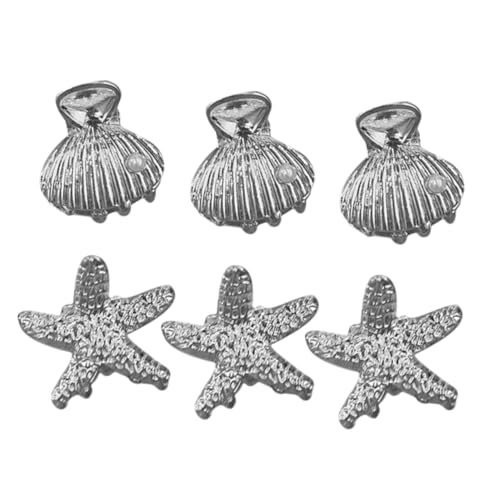 DOITOOL 6St Silberne Muschelstern-Haarspangen Haarnadel Haarklammer Haarspangen aus Metall Haarschmuck für Mädchen fortschrittlich Knall-Clip kleiner Krallenclip kratzen Kind Kopfbedeckung von DOITOOL