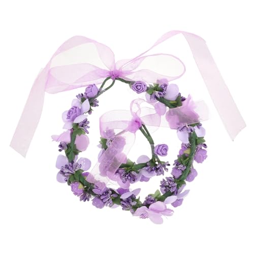 DOITOOL Blumen-Haar-Accessoire Braut- Brautkopfschmuck für die Hochzeit uhrenarmbänder Blumengirlande Stirnband Tiara Mädchen Kranz Kopfbedeckung Kranz Armband Böhmen Haarschmuck Violett von DOITOOL