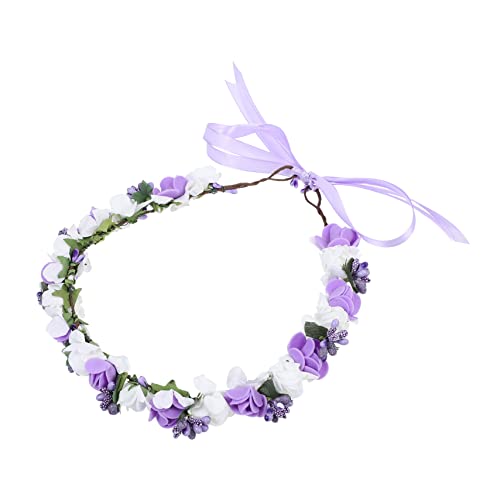 DOITOOL Brautjungfer Kinderkranz Requisiten Für Fotokopfschmuck Weißes Blumenstirnband Für Mädchen Blumenmädchen Haarschmuck Haarring Künstlich Pe-schaum Damen Violett von DOITOOL