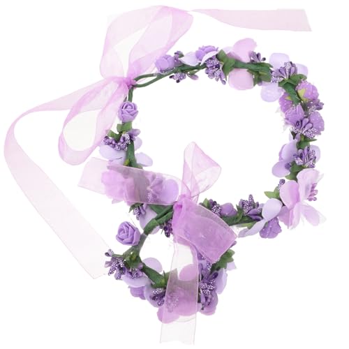 DOITOOL Mädchen Stirnband Armband Hochzeitsgirlande Mädchen Kranz Kopfbedeckung Mexikanische Kopfbedeckung Hochzeits-tiara Lila Blütenkopf Braut Violett Blumen von DOITOOL