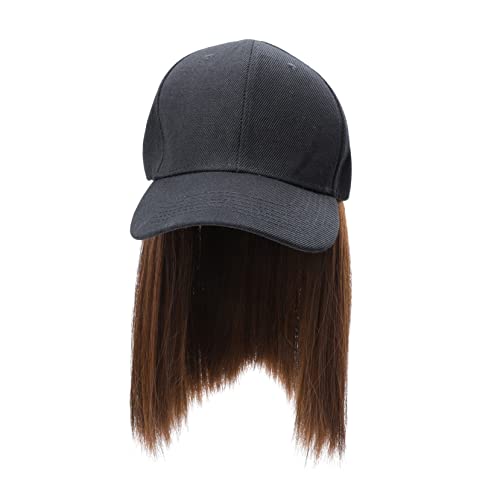 DOITOOL Schlüsselbein Perückenkappe schwarze Baseballmütze Damen-Baseballmützen für Damen schwarze Perücke glatte Echthaarperücke Haarverlängerung Hut kurze gerade Perücke glattes Haar von DOITOOL