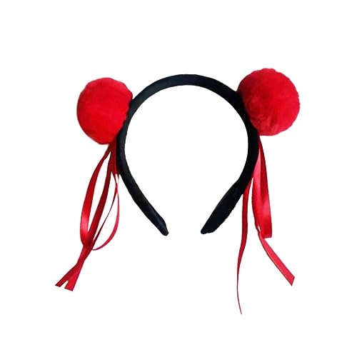 DOITOOL Party-Cosplay-Stirnband Spa-Haarband Stirnband mit Katzenohren Haargummi Tiara Haarreifen Stirnband für Kinder niedlich Bommel Schal Leistungsrequisiten rot von DOITOOL