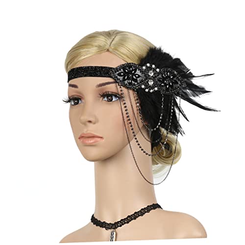 DOITOOL Hochzeitskopfschmuck für die Braut Pfau-Flapper-Stirnband Pfau Stirnband Flapper Braut Stirnband haarschmuck Haargummi Federstirnband für Frauen Feder Haarband Diamant Kette Damen von DOITOOL