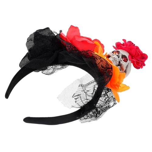 DOITOOL Totenkopf-stirnband Rosenhaarkranz Blumenschädel-stirnband Haarknotenpolsterung Strass-accessoires Für Frauen Haargummis Für Mädchen Cosplay Spitze Falsche Rose von DOITOOL