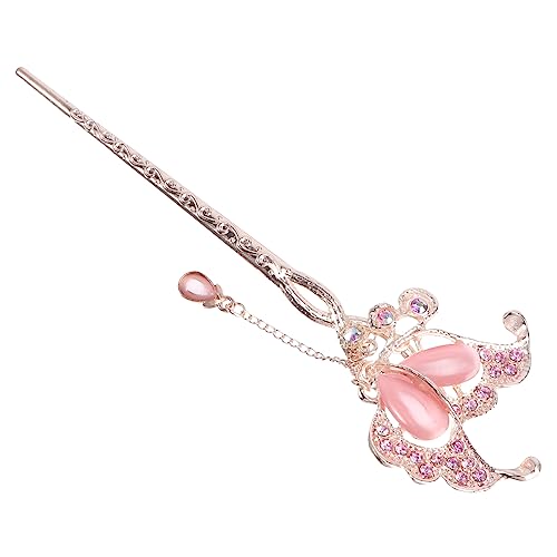 DOITOOL chinesischer Haarschmuck Haargabeln aus Kristall retro Haarschmuck für Frauen perle haar sticks Haarnadel Haarklammer Tiara Legierung Haarstock China Kopfbedeckung Damen Rosa von DOITOOL