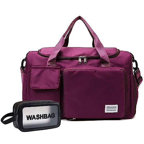 Reisetasche, große Kapazität, faltbare Reisetasche, Sport-Turnbeutel mit Nassfach & Schuhfach, faltbare Reisetasche, Weekender Übernachtungstasche für Damen und Herren, Weinrot + Kulturbeutel, Reisetasche, große Kapazität, faltbare Reisetasche, Sport-Turnbeutel mit Nassfach & Schuhfach, faltbare Reisetasche, Weekender Übernachtungstasche für Damen und Herren, Weinrot + Kulturbeutel, von DOJUNS