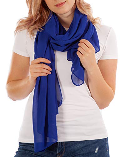 Schal Damen PRIMAVERA XXL Schals & Tücher in Blau Halstuch Stola Pashmina aus Chiffon für Sommer Frühling Ganzjährig Tuch Damenschal Chiffontuch (Royalblau) von DOLCE ABBRACCIO by RiemTEX