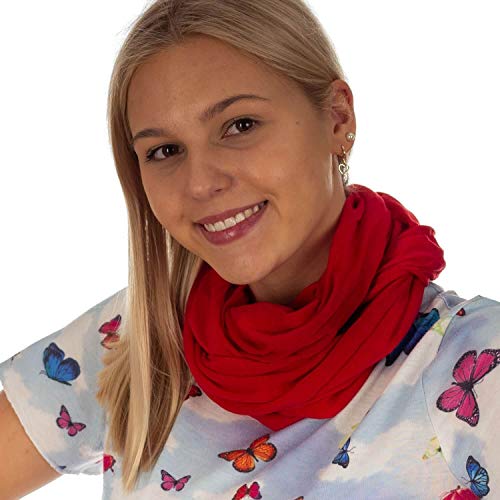 DOLCE ABBRACCIO by RiemTEX Loop Schal Damen Schlauchschal mit Geheimfach Kuscheliger Loopschal aus Jersey Halstuch in Uni Farben (Rot) von DOLCE ABBRACCIO by RiemTEX