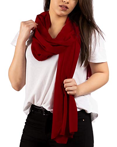 Schal Damen PRIMAVERA in Tief Rot Halstücher Schals & Tücher Chiffontücher Scarf aus Chiffon für Sommer Frühling Ganzjährig XXL Tuch Kleidung Stola (Deep Red) von DOLCE ABBRACCIO by RiemTEX