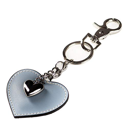 Schlüsselanhänger mit Herz aus Leder und ein Schmuck-Herz aus Metall inkl Karabiner | Schlüsselband für Auto | Geschenk für Sie & Ihn | Valentinstag Geburtstag | Made in Italy (Himmelblau) von DOLCE ABBRACCIO by RiemTEX