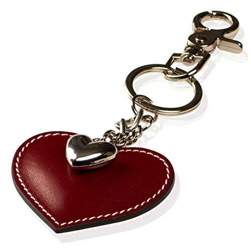 Schlüsselanhänger mit Herz aus Leder und ein Schmuck Herz aus Metall mit Karabiner Schlüsselband für Auto Geschenke für Frauen Männer Valentinstag Geburtstag Muttertag Made in Italy (Bordeaux) von DOLCE ABBRACCIO by RiemTEX