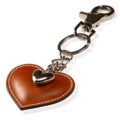 Schlüsselanhänger mit Herz aus Leder und ein Schmuck Herz aus Metall mit Karabiner Schlüsselband für Auto Geschenke für Frauen Männer Valentinstag Geburtstag Muttertag Made in Italy (Cognac) von DOLCE ABBRACCIO by RiemTEX