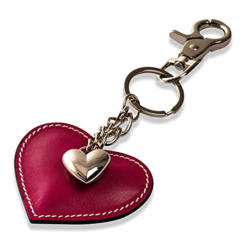 Schlüsselanhänger mit Herz aus Leder und ein Schmuck Herz aus Metall mit Karabiner Schlüsselband für Auto Geschenke für Frauen Männer Valentinstag Geburtstag Muttertag Made in Italy (Fuchsia) von DOLCE ABBRACCIO by RiemTEX