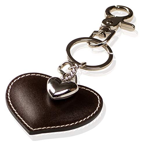 Schlüsselanhänger mit Herz aus Leder und ein Schmuck Herz aus Metall mit Karabiner Schlüsselband für Auto Geschenke für Frauen Männer Valentinstag Geburtstag Muttertag Made in Italy (Dunkelbraun) von DOLCE ABBRACCIO by RiemTEX