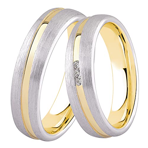 DOOSTI Damen Herren Ring Bicolor 925 Sterling Silber Gelbgold Partner Ring Frauen Männer als Verlobungsring Ehering Trauring inkl. Gravur mit Namen (Ring ohne Zirkonia, 54) von DOOSTI