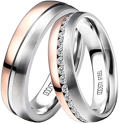 DOOSTI Damen Herren Ringe Set für Paare Bicolor Silber Rosegold Edelstahl Damenring Herrenring als Partnerringe Freundschaftsringe Verlobungsring Mann Frau (Damenring, 72 (22.9)) von DOOSTI