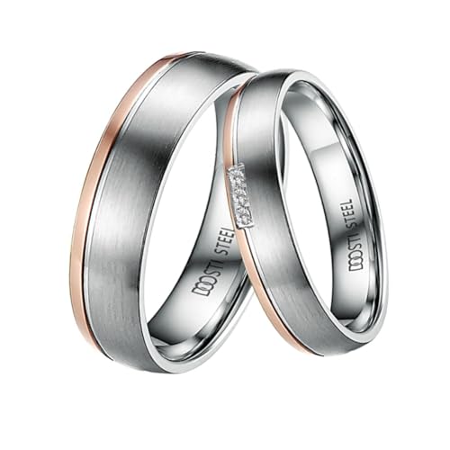 DOOSTI Ehering/Partnerring/Trauring Dainty - Bicolor Chirurgischer Edelstahl 316 L - Damen und Herren Variante - mit Gratis Gravur (Ring ohne Stein, 62) von DOOSTI