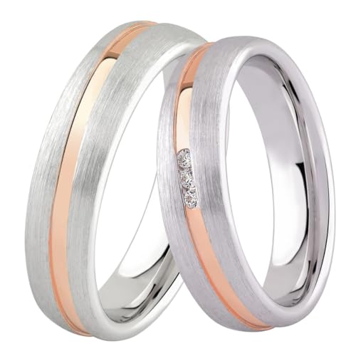 DOOSTI Ehering/Trauring/Partnerring Bicolor - Silber 925/- Silber Ring - Rosegold hochwertiger Bicolor Silberring - Damen und Herren Variante - Mit Gratis Wunschgravur (Ring mit Stein, 48) von DOOSTI