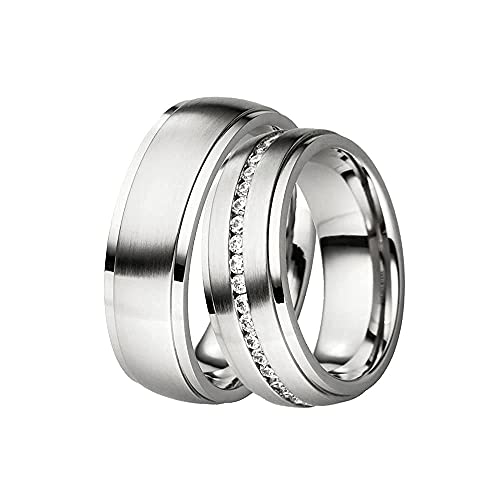 DOOSTI Ring Damen Herren Edelstahl Partnerringe ohne/mit Zirkonia Verlobungsringe Paar Trauringe Hochzeit Ringe Freundschaftsringe Eheringe Mann Frau (Ring ohne Zirkonia, 50 (15.9)) von DOOSTI