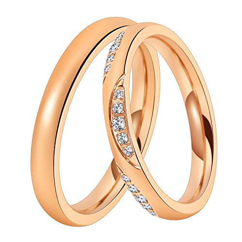 DOOSTI Trauring/Ehering/Partnerring INSPIRATION ROSE Chirurgischer Edelstahl 316L - hochwertiger Edelstahlring Rosegold vergoldet- Damen und Herren Variante - Mit Gratis Gravur (Ring mit Zirkonia, 62) von DOOSTI