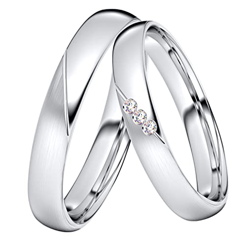 DOOSTI Trauring/Ehering/Partnerring - Silber 925/- Silber Ring - hochwertiger Silberring - Damen und Herren Variante - Mit Gratis Wunschgravur (Ring mit Zirkonia, 48) von DOOSTI