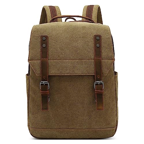 DORRISO Elegant Rucksack Herren Groß Vintage Daypack für 15.6 Zoll Laptop mit Griff Mehrere Fächer Schulrucksack für Reisen Lässig Business College Camping Canvas Herren Backpack Braun von DORRISO