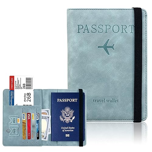 DOTBUY-SHOP Reisepasshülle Damen Männer, Reisepass Organizer Mit RFID-Blocker Tragbarkeit Passport Cover für Kreditkarten, Ausweis und Reisedokumente (Himmelblau,15x11cm) von DOTBUY-SHOP