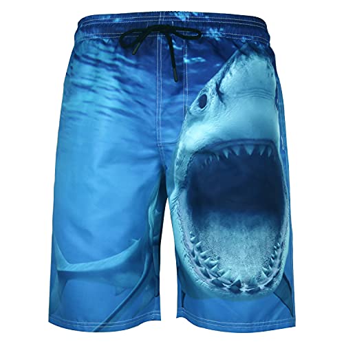 DOTBUY Badehose für Herren Badeshorts Schnelltrocknend, Männer Sommer Badehose 3D Druck Polyester Kurze Strandshorts mit Mesh-Futter und Verstellbarem Tunnelzug fit Strand Surf (Hai,L) von DOTBUY-shop