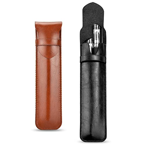 DOUSELLA 2 Stück Leder Stifttasche Vintage Leder Stift Etui Leder Stiftehalter Kugelschreiber Etui Handgemachte Leder Federmäppchen Stiftehülle für Bleistift Kugelschreiber, Schwarz und Braun von DOUSELLA