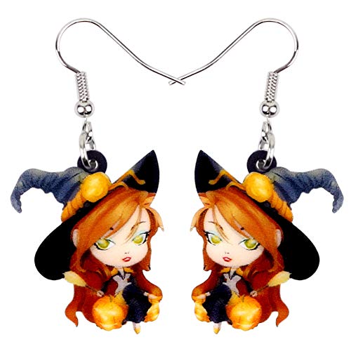 DOWAY Acryl Halloween Candy Hag Besen Hexe Ohrringe Hängend Hexen Schmuck Zubehör Geschenke Für Damen Frauen Mädchen (Orange) von DOWAY