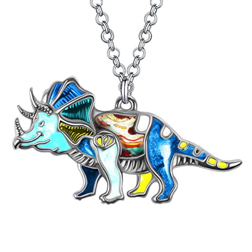 DOWAY Cute Emaille Dinosaurier Kette Halskette Triceratops Anhänger für Damen Frauen Mädchen Tyrannosaurus Rex Geschenke (Blau) von DOWAY