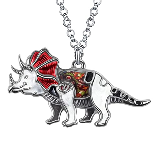 DOWAY Cute Emaille Dinosaurier Kette Halskette Triceratops Anhänger für Damen Frauen Mädchen Tyrannosaurus Rex Geschenke (Schwarz) von DOWAY