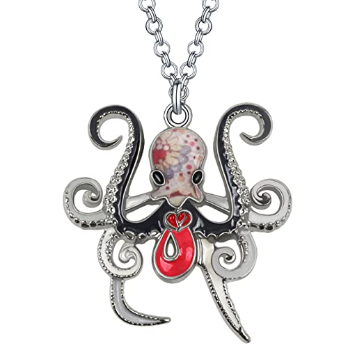 DOWAY Cute Ocean Tintenfisch Oktopus Geschenke Floral Emaille Octopus Kette Halskette Anhänger für Damen Mädchen Frauen Schmuck Charms (Schwarz) von DOWAY