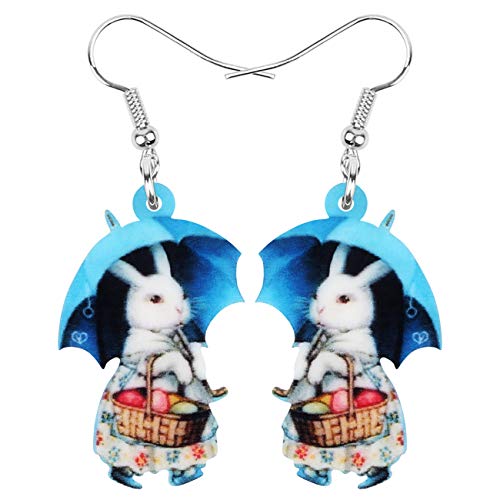 DOWAY Cute Ostereier Kaninchen Ohrringe Acryl Osterhase Dangle Schmuck Geschenke für Damen Mädchen lustig Ostern Deko (Blau) von DOWAY