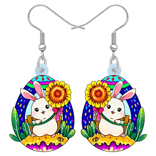 DOWAY Cute Ostereier Kaninchen Ohrringe Acryl Osterhase Dangle Schmuck Geschenke für Damen Mädchen lustig Ostern Deko (Marineblau) von DOWAY