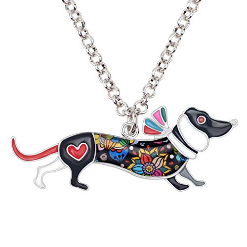 DOWAY Emaille Dackel Halskette Haustier Hund Anhänger Schmuck Kette Dackel Geschenke für Damen Mädchen (Schwarz) von DOWAY