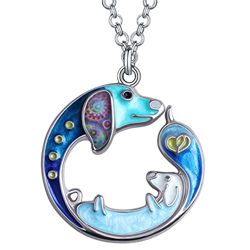 DOWAY Emaille Dackel Halskette Haustier Hund Anhänger Schmuck Kette Dackel Geschenke für Damen Mädchen (Marineblau) von DOWAY