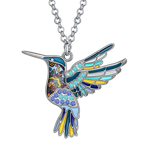 DOWAY Nette Emaille Kolibri Halskette Vögel Strass Anhänger Schmuck Geschenke, 28mm x 41mm, Emaille, Kein Edelstein von DOWAY