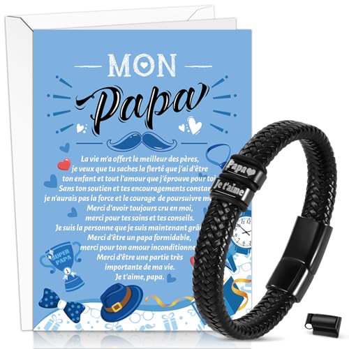 DPKOW Cadeau Papa Fête des Pères, Papa Carte avec Enveloppe Je t'aime Papa Bracelet Cuir Homme Cadeau Papa Tressé Bracelet pour Papa Noël Anniversaire Cadeau Mari Grand Pere, avec Fermoir Magnétique DPKOW Cadeau Papa Fête des Pères, Papa Carte avec Enveloppe Je t'aime Papa Bracelet Cuir Homme Cadeau Papa Tressé Bracelet pour Papa Noël Anniversaire Cadeau Mari Grand Pere, avec Fermoir Magnétique von DPKOW