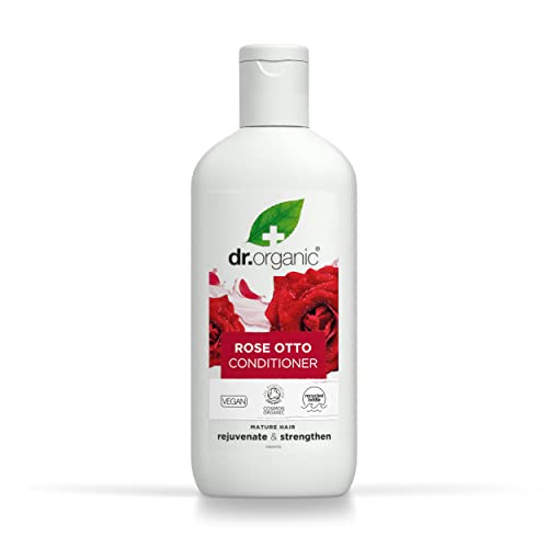 Dr Organic Rose Otto Conditioner, Für Männer und Frauen, Natürlich, Vegan, Tierversuchsfrei, Paraben- & SLS-frei, Recycelbar & Aus im Meer gebundenem Plastik recycelt, Zertifiziert Bio, 265ml von Dr.Organic