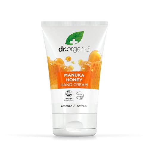 Dr Organic Manuka-Honig-Handcreme, Feuchtigkeitsspendend, Trockene Haut, Für Männer, Für Frauen, Natürlich, Vegetarisch, Tierversuchsfrei, Paraben- & SLS-frei, Bio, 125ml von Dr.Organic