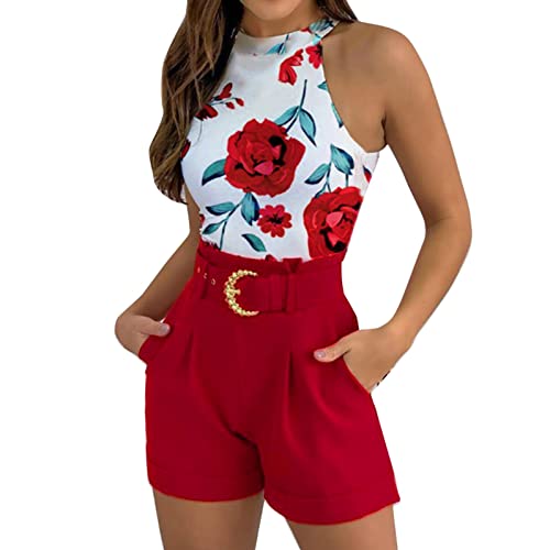 Anzug Damen Elegant 3 Teiler Sommer Outfits Top Und Shorts Und Gürtel Set Zweiteiler Damen Bussiness Outfit Sexy Kurz Bekleidung Hosenanzug Slim Fit Streetwear, Blazer Anzüge Kombi Hosenanzüge von DRALOFAO