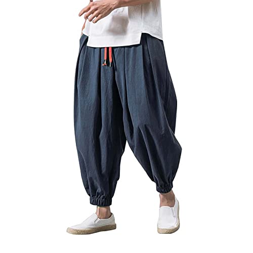 Herren Leinen Baumwolle Haremshose Einfarbige Freizeithose Herren Atmungsaktive Pumphose Stretch Verschärfen Hosenbein Pluderhose Leichte Elastisches Sport Jogginghose Freizeithosen Für Herren von DRALOFAO