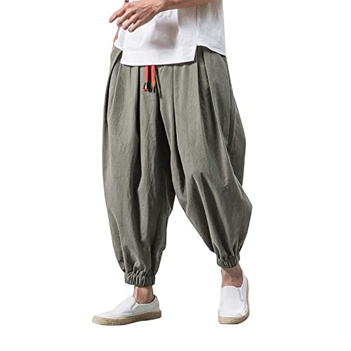 Herren Leinen Baumwolle Haremshose Einfarbige Freizeithose Herren Atmungsaktive Pumphose Stretch Verschärfen Hosenbein Pluderhose Leichte Elastisches Sport Jogginghose Freizeithosen Für Herren von DRALOFAO