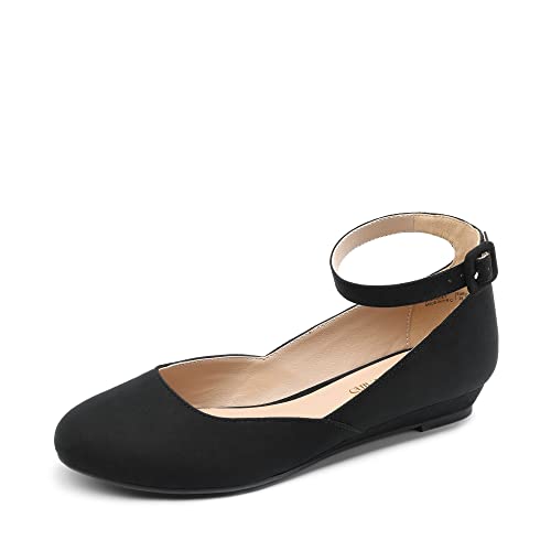 DREAM PAIRS Ballerinas Damen Riemchenballerina Damen Ballerinas Damen Elegant Flats Schuhe REVONA-E Schwarz/Wildleder Größe 39 (EUR) von DREAM PAIRS