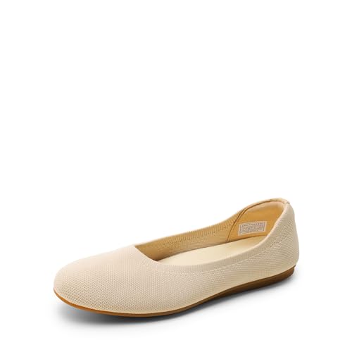 DREAM PAIRS Damen Ballerina Flache Atmungsaktive Maschenware Schuhe Runde Zehe Strick Kleid Schuhe Slip On Ballerina Bequem Weich,Size 39,NACKT,SDFA2423W von DREAM PAIRS